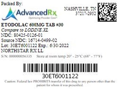 Etodolac 600mg Tab Qty 30 Ndc 80425 0126